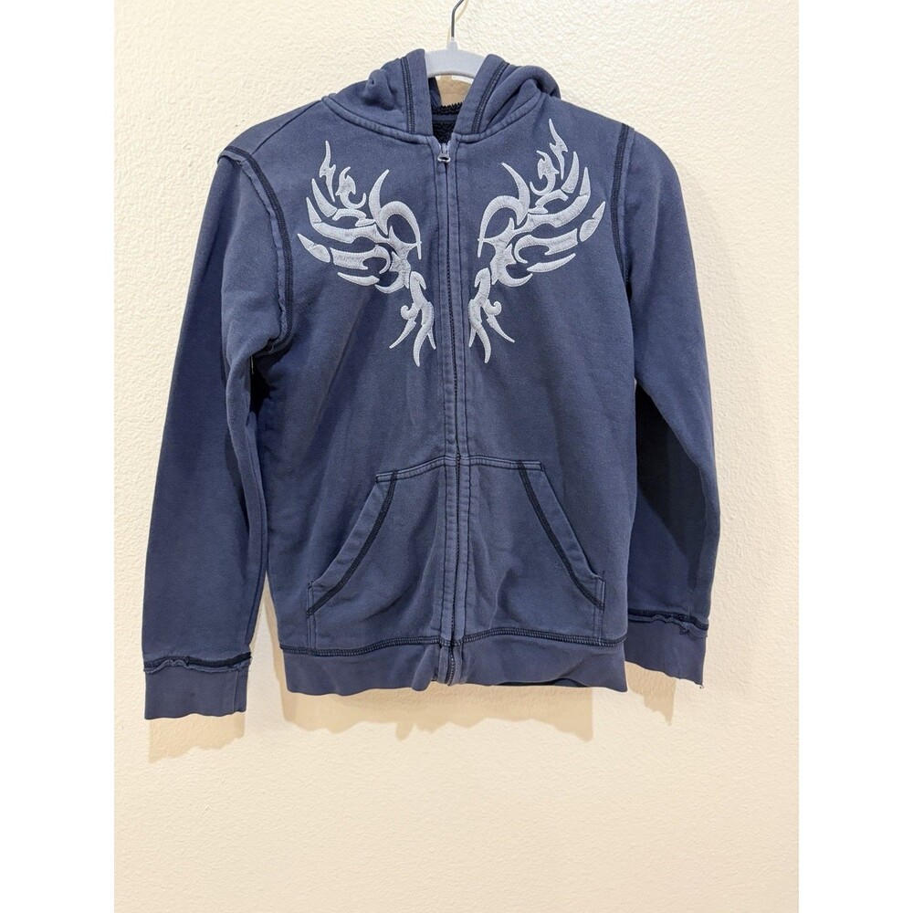 Vintage Helix Y2K Zip Up Hoodie Men Teen M Tribal Wings Sherpa Cyber Grunge